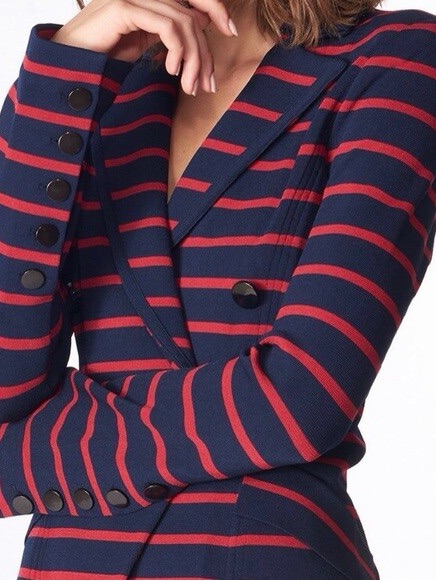 Veronica Beard Jacket Fontana Stretch Knit Navy Red Striped Women’s Large
